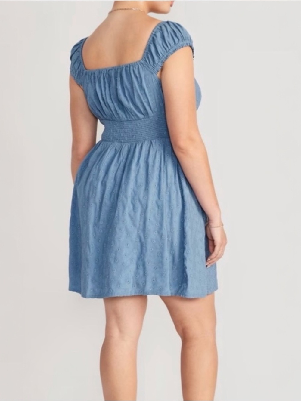 Old Navy Defined Smocked Waist Mini Dress Size XL Seaborne Blue Short Sleeve - Picture 3 of 16